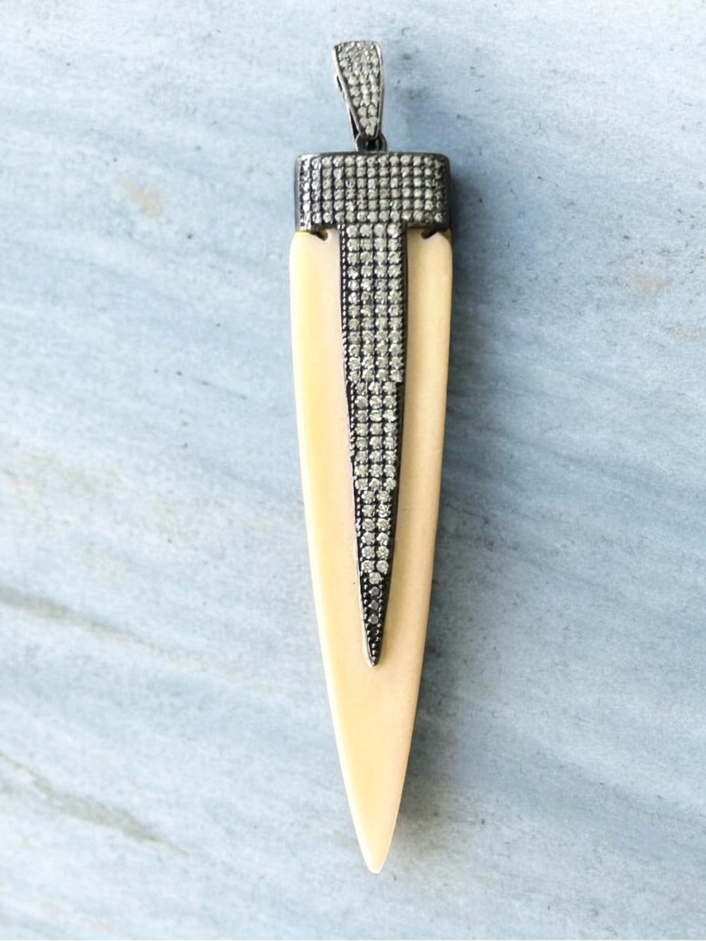 Vintage Oxidized Sterling Silver Pavé Bone Spike Pendant